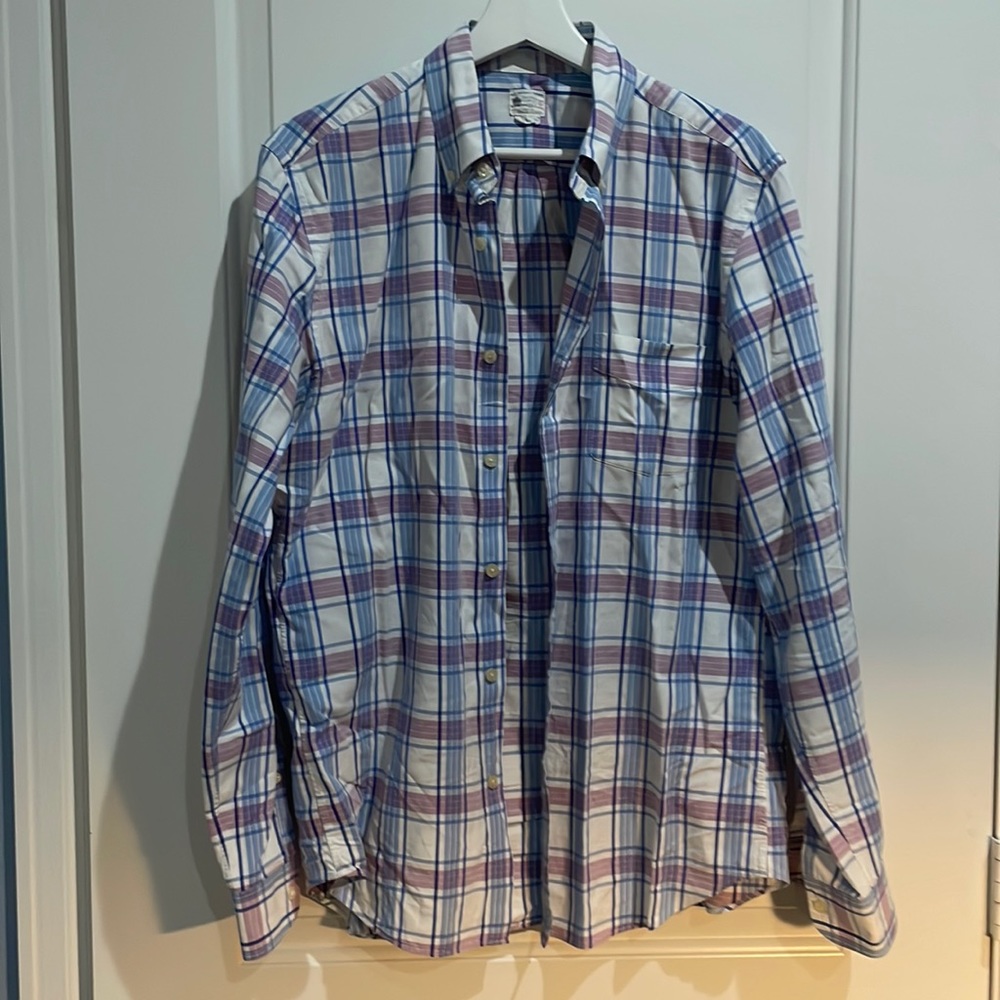 J. Crew Sun washed Oxford long sleeve plaid shirt